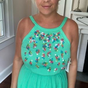 shoshanna dress with fun and bright sequin detail.